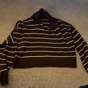 SHEIN Chocolate and Cream Striped Turtleneck Sweater